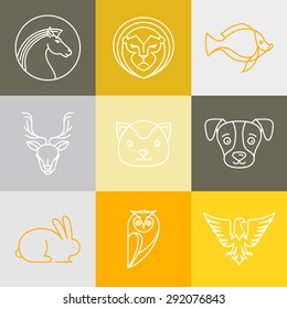 Vector linear logos and signs - animals heads in outline style