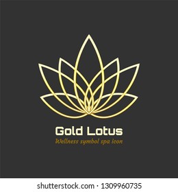 Vector Linear lotus icon. Golden flower symbol