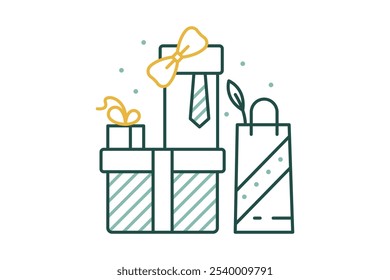 Vector linear minimalistic illustration. Beautiful box gifts, ribbon, bow gift isolated - Birthday presents - Christmas sale, New Year package, Holidays shopping icon. Gift delivery service sign