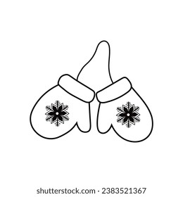 Vector linear mittens on white background.