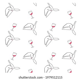 Vector linear pattern with cat and wine illustration