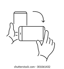 Vector linear phone and technology icons with rotating screen gestrue on smartphone | flat design thin line modern black illustration and infographic on white background
