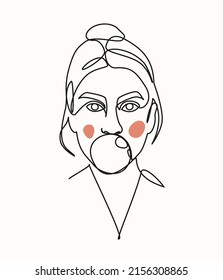 Vector Linear Portrait Of Woman Face. Line Art Illustration. Perfect For Interior Design Images, Printshop Ets