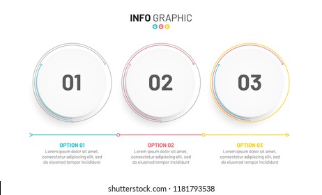 Vector linear process around circles shapes main idea design elements for infographic. Timeline with 3 steps. Vector illustration.