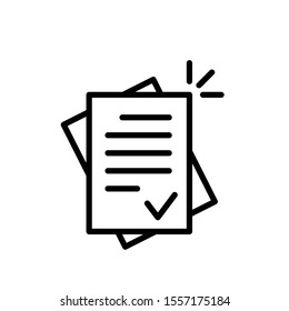 Vector linear report like paperwork logo. stroke flat style trend modern assess or paycheck logotype graphic design on white background. concept of tax free or legal doc standard 