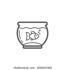 Vector linear round aquarium with a cute fish web icon. Isolated pictogram on a white background. Outline fishbowl sign for online store