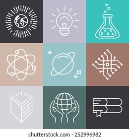 Vector linear science related icons and logo design elements