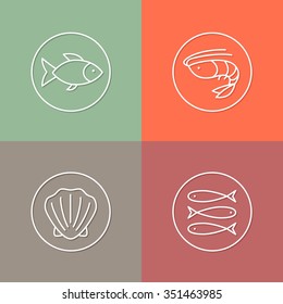 vector linear sea food icon and badges design - sea food concepts - trendy style
