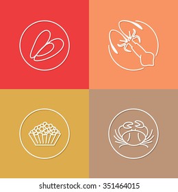 vector linear sea food icon and badges design - sea food concepts - trendy style
