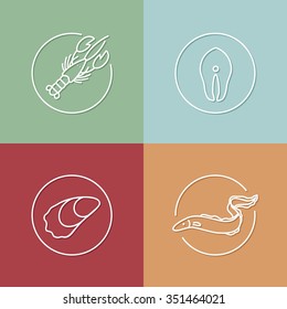 vector linear sea food icon and badges design - sea food concepts - trendy style