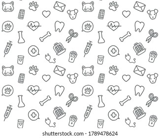 Vector linear seamless pattern, hand drawn doodle design. Concept for pet shops or veterinary clinics, isolated on white background