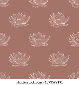 Vector linear seamless pattern of lotus flowers. Graphics. Can be used for packaging, wallpaper, background, print on clothes