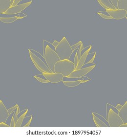 Vector linear seamless pattern of lotus flowers. Graphics. Can be used for packaging, wallpaper, background, print on clothes