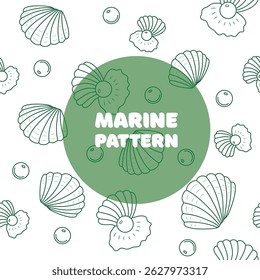 Vector linear seamless pattern with sea objects on white background. Marine theme.