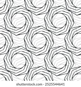 Vector linear seamless pattern. Stylish graphic texture. Endless monochrome background with geometric scrolls.