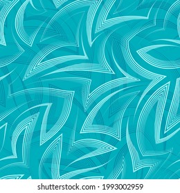 Vector linear seamless pattern of zigzags and corners in turquoise background.Vector seamless geometric pattern of abstract shapes from stripes and lines.Bright linear nautical simple texture.