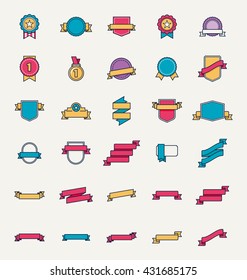 Vector linear set of the badges, ribbons, tags, labels, other design elements 