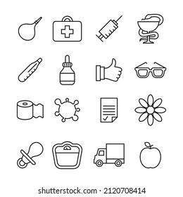 Conjunto lineal de vectores con iconos médicos