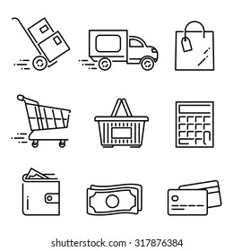 Vector linear shopping icon set