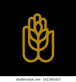 Vector linear sign of a hand holding a branch