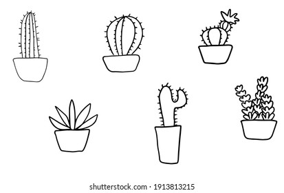 Vector linear silhouette image
pattern cactus in a pot on a transparent background