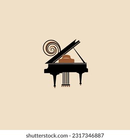 Vector linear simple icon with an abstract image of a piano on a bright yellow background. Modern stylish thin flat logo design for banner. Piano, icon, music, symbol, logo, template.