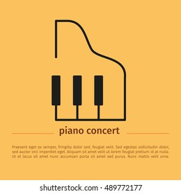 Icono lineal simple vectorial con la imagen abstracta del piano sobre un fondo amarillo brillante. Diseño delgado y moderno del logotipo para el banner y otro con espacio para texto.