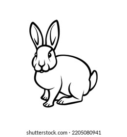 Vector linear sitting rabbit shape. Bunny line art illustration for Easter and Chinese New Year poster.