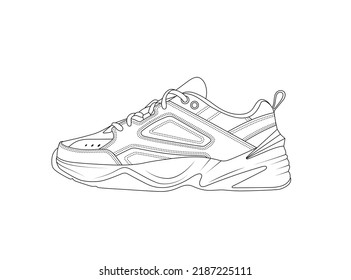 Vector linear sneaker silhouette. Modern style sport shoes outline logo. Fitness sneakers line art sign. Isolated on white background casual footwear. Fashion vintage shoe