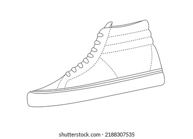 Vector linear sneakers illustration. Outline sneaker icon. Line sketch shoes. High top autumn footwear