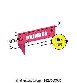 Vector Linear Social Media Tag. Follow Us. Isolated Object On White Background Memphis Style