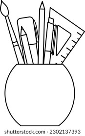 vector linear stationery icon in a glass, school and office supplies, back to school, sketch and doodle