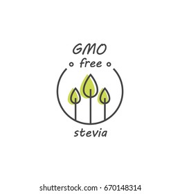 Vector linear stevia labels, logos, badges and icons. Natural sweetener design element. Organic stevia icon isolated. Eco safe stevia badge design.