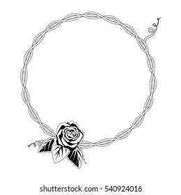 Vector linear style circle frame with rose