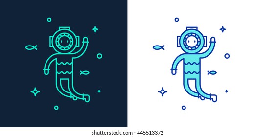 Vector linear style icon of a diver