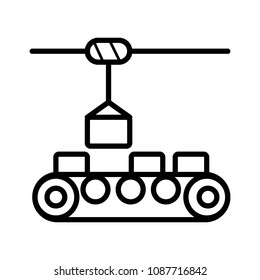 Vector linear style icon set with automated factory equipment. Industrial machines, automated production line