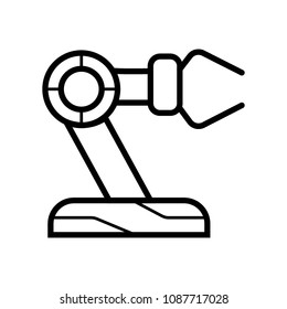 Vector linear style icon set with automated factory equipment. Industrial machines, automated production line