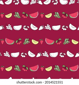 Vector linear Summer fruits doodle background pattern
