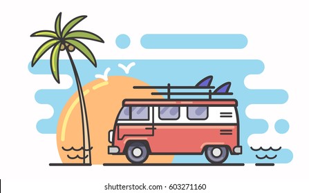vector linear surf and bus flat background