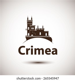 Vector linear symbol of Crimea. The castle Swallow's Nest near Yalta, Ukraine - Russia. City skyline