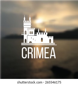 Vector linear symbol of Crimea on blurred background. The castle Swallow's Nest near Yalta, Ukraine - Russia.