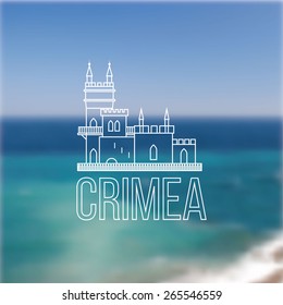 Vector linear symbol of Crimea on blurred background. The castle Swallow's Nest near Yalta, Ukraine - Russia.