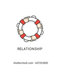 Vector Linear Symbol of Relationship, Support, Cohesion, Cooperation and Support In the Form of a Lifebuoy