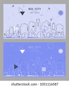 Vector linear trendy illustration of a big city, in new material style