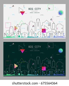 Vector linear trendy illustration of a big city, in new material style