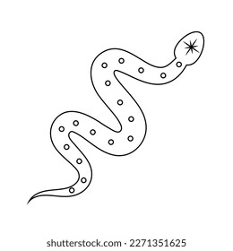 Vector linear twisted snake with dots and star. Isolated hand drawn serpent on white