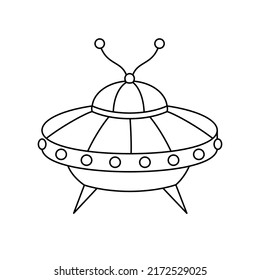 Vector linear UFO icon on white background. Isolated outline spaceship for coloring.