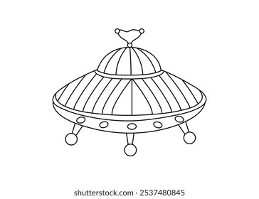 Vector linear UFO icon on white background. Isolated outline spaceship for coloring