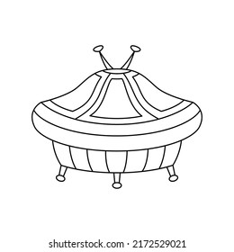 Vector linear UFO illustration on white background. Isolated outline spaceship for coloring.