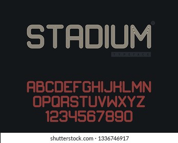 Vector linear uppercase font. Latin alphabet letters and numbers